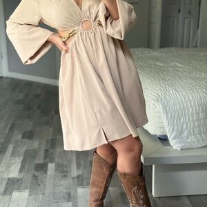 Elegant Cream Dress with Gold Accents
